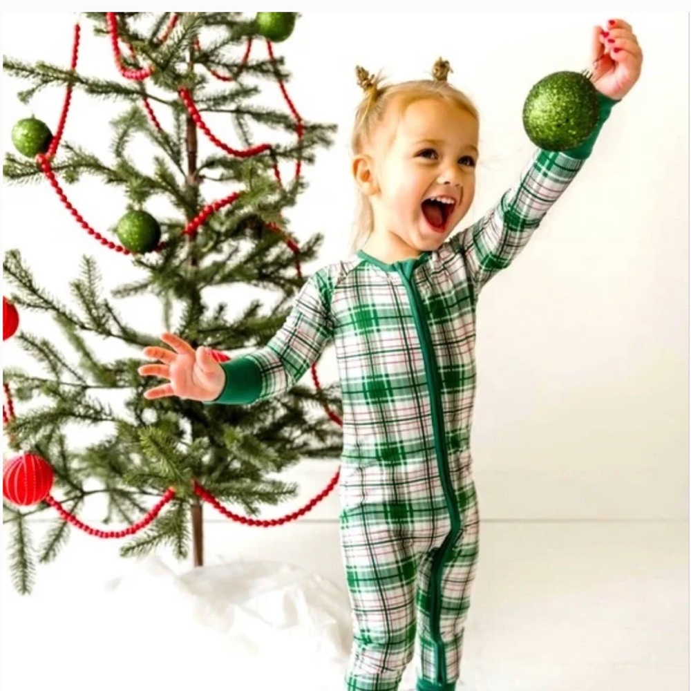 Little Sleepies green and red plaid zippy - size 3-6M